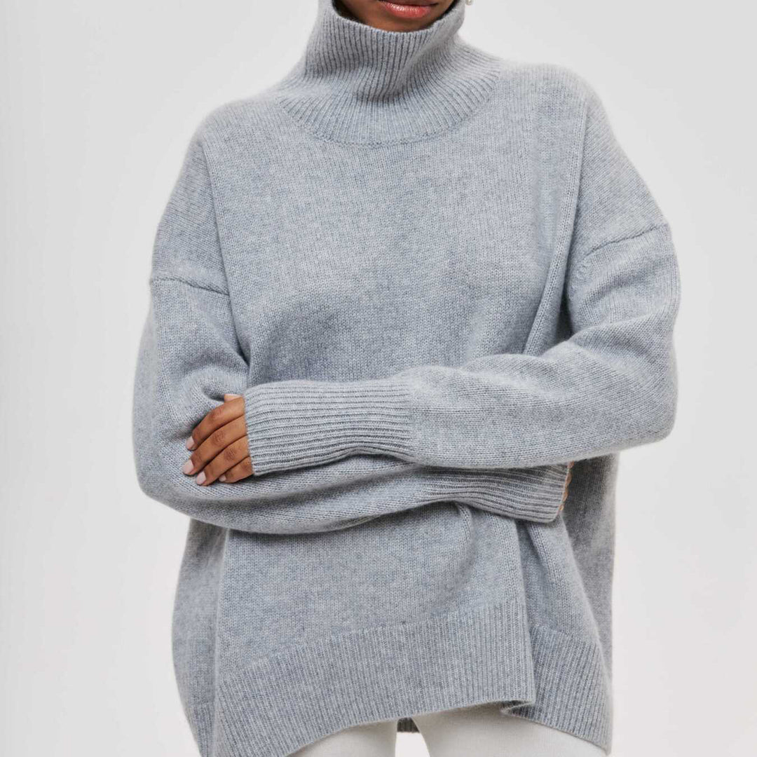 Damernas Modischer Rullekrags-tröja med avslappnade Oversized-ärmar och fin strukturstickning Eva Jonsson-Eva Jonsson