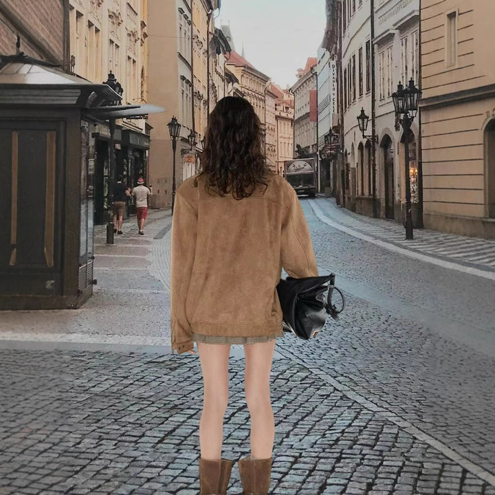 Damernas Modiska Oversized Väst i högkvalitativt Mocka Mirla-Eva Jonsson
