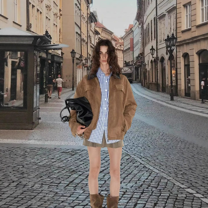 Damernas Modiska Oversized Väst i högkvalitativt Mocka Mirla-Eva Jonsson