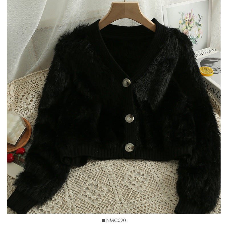 Damernas Mysig Cropped Cardigan med Knappslå och Mjuk Teddypäls Eva Jonsson-Eva Jonsson