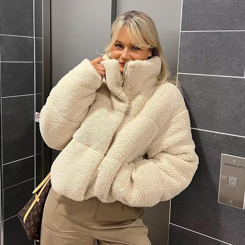 Damernas Mysig Kortjacka i Fleece med Hög Krage Mirla-Eva Jonsson