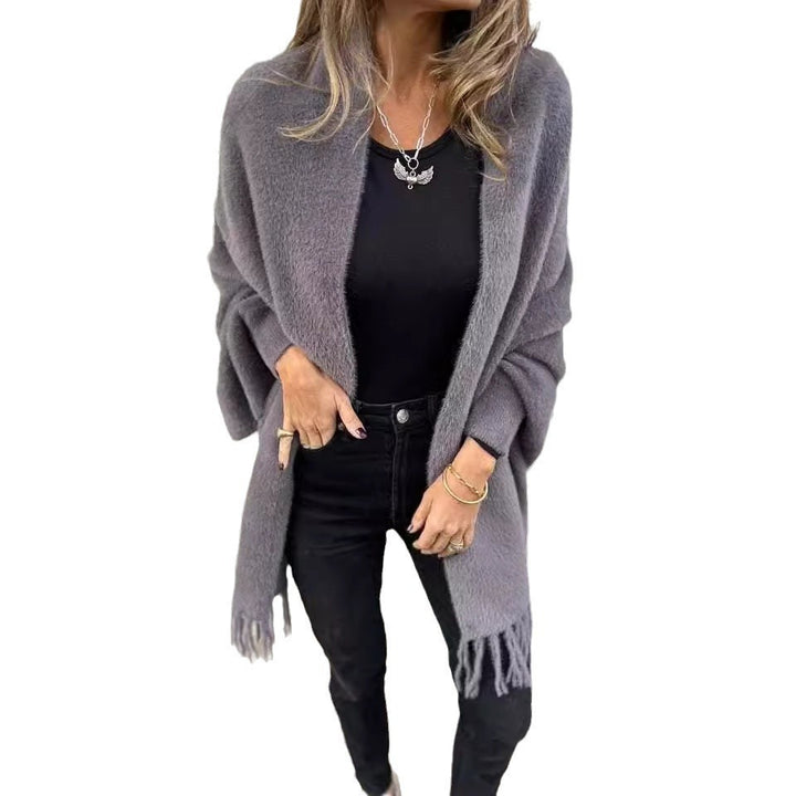 Damernas Mysig Stickad Poncho med Fransar Mirla-Eva Jonsson