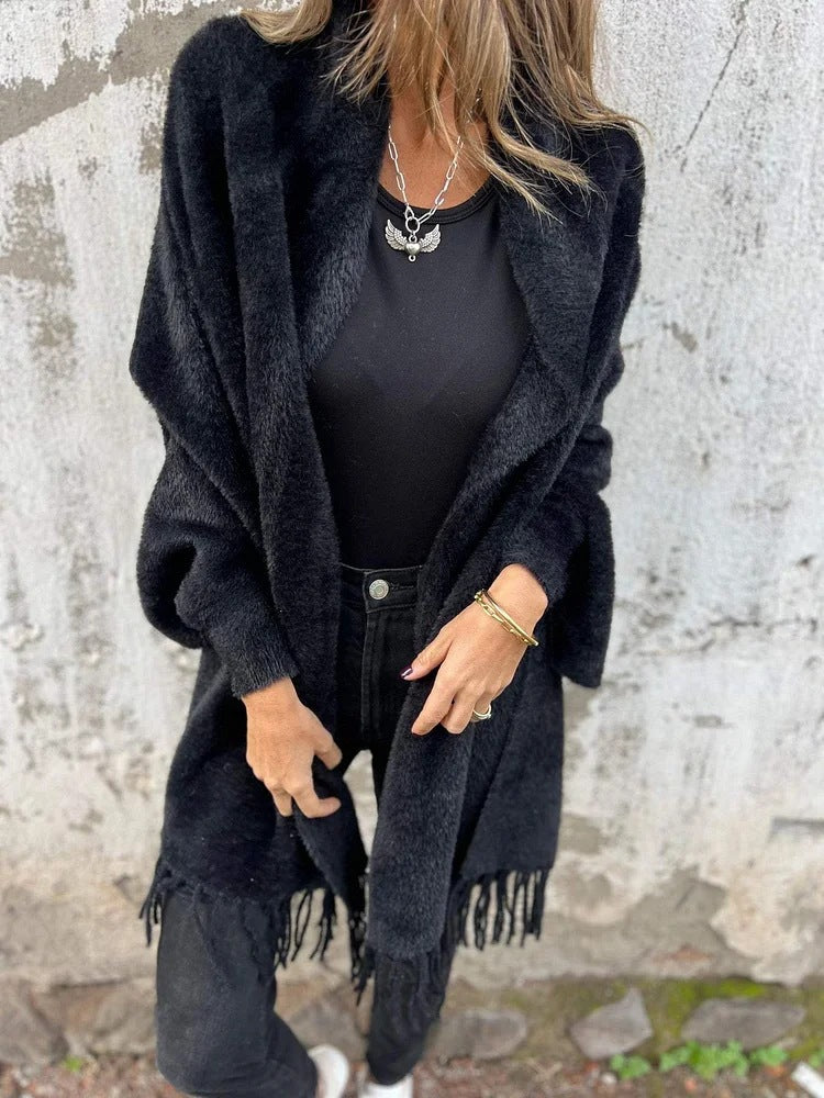 Damernas Mysig Stickad Poncho med Fransar Mirla-Eva Jonsson