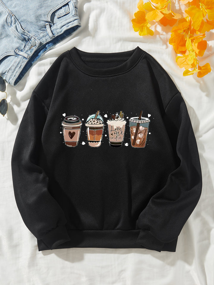 Damernas Mysig Sweater med Kaffemotiv Mirla-Eva Jonsson