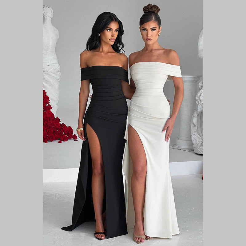 Damernas Off-Shoulder Maxiklänning med hög slits och raffinerade draperingar Eva Jonsson-Eva Jonsson