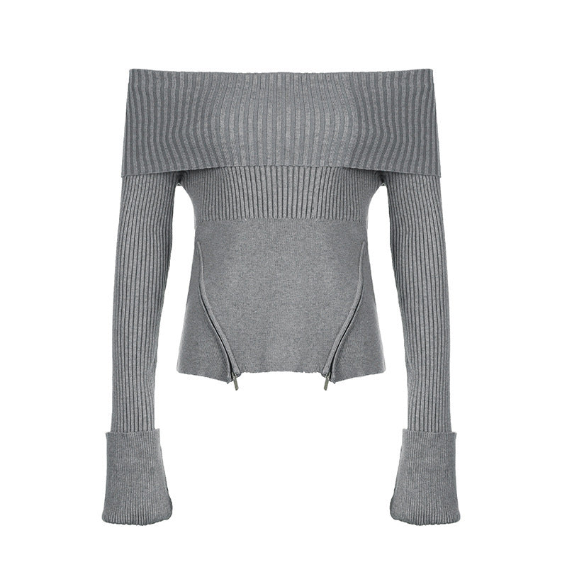 Damernas Off-Shoulder Stickad topp med längre ärmar och fina ribbdetaljer Mirla-Eva Jonsson