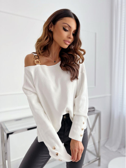 Damernas Off-Shoulder Sweatshirt med unika knapppdetaljer Mirla-Eva Jonsson
