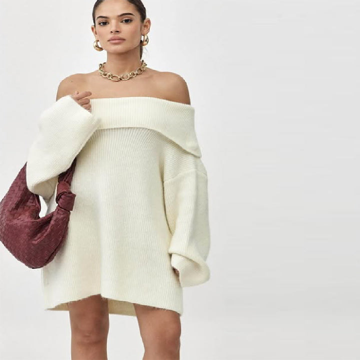 Damernas Off-Shoulder-Tröjkla dress i mjuk stickad kvalitet Mirla-Eva Jonsson