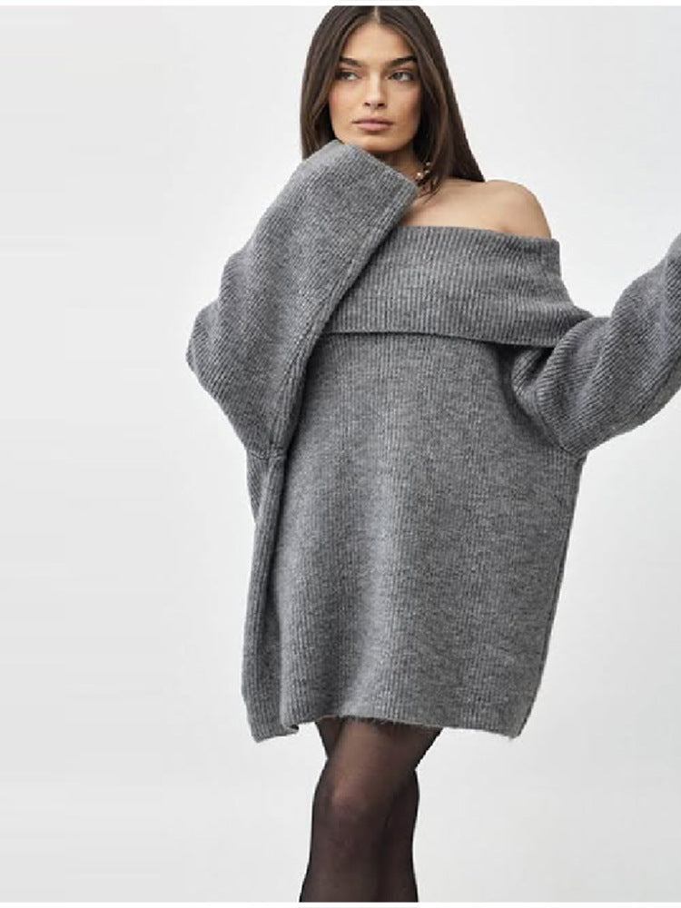 Damernas Off-Shoulder-Tröjkla dress i mjuk stickad kvalitet Mirla-Eva Jonsson