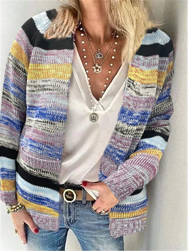 Damernas Öppen stickad cardigan med färgglada ränder och ledig passform Mirla-Eva Jonsson