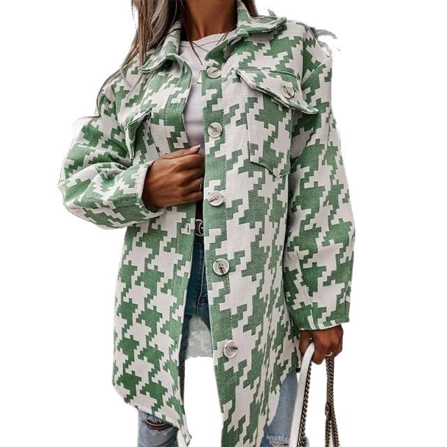 Damernas Oversize Skjortjacka med modernt Hahnentrittmönster Mirla-Eva Jonsson