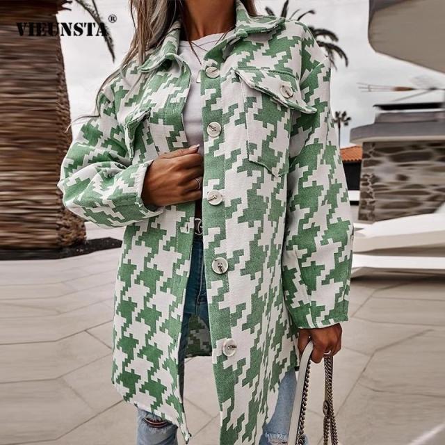 Damernas Oversize Skjortjacka med modernt Hahnentrittmönster Mirla-Eva Jonsson