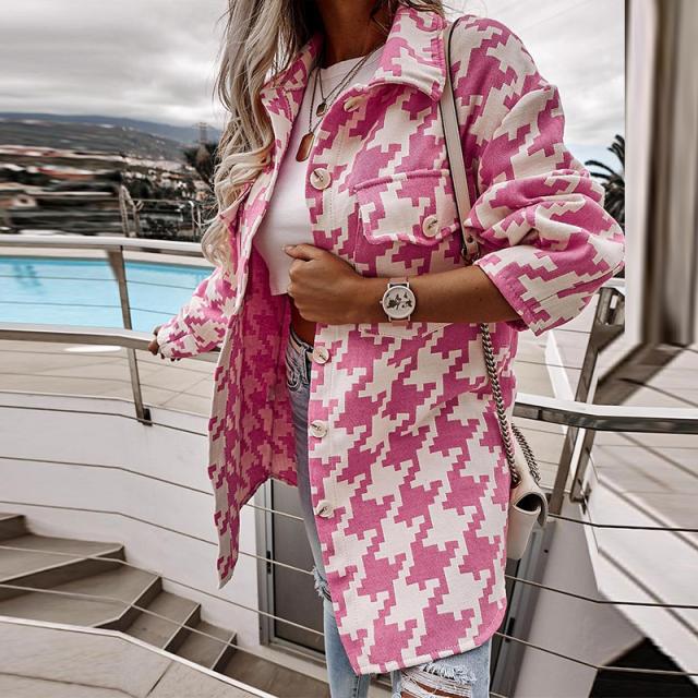 Damernas Oversize Skjortjacka med modernt Hahnentrittmönster Mirla-Eva Jonsson