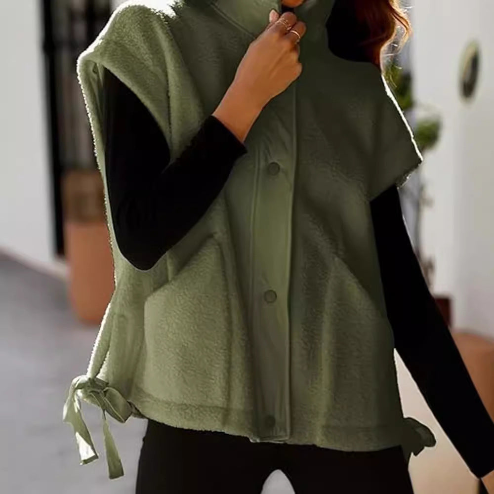 Damernas Oversized Fleecevästjacka med sidofickor och tryckknappsstängning Mirla-Eva Jonsson