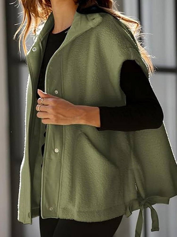 Damernas Oversized Fleecevästjacka med sidofickor och tryckknappsstängning Mirla-Eva Jonsson