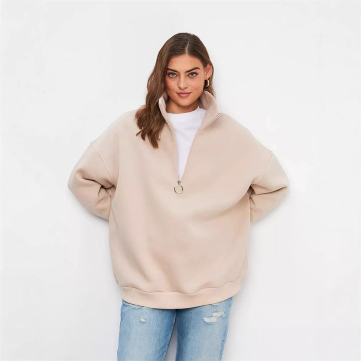 Damernas Oversized Hoodie med Hög Krage och Dragkedja Mirla-Eva Jonsson