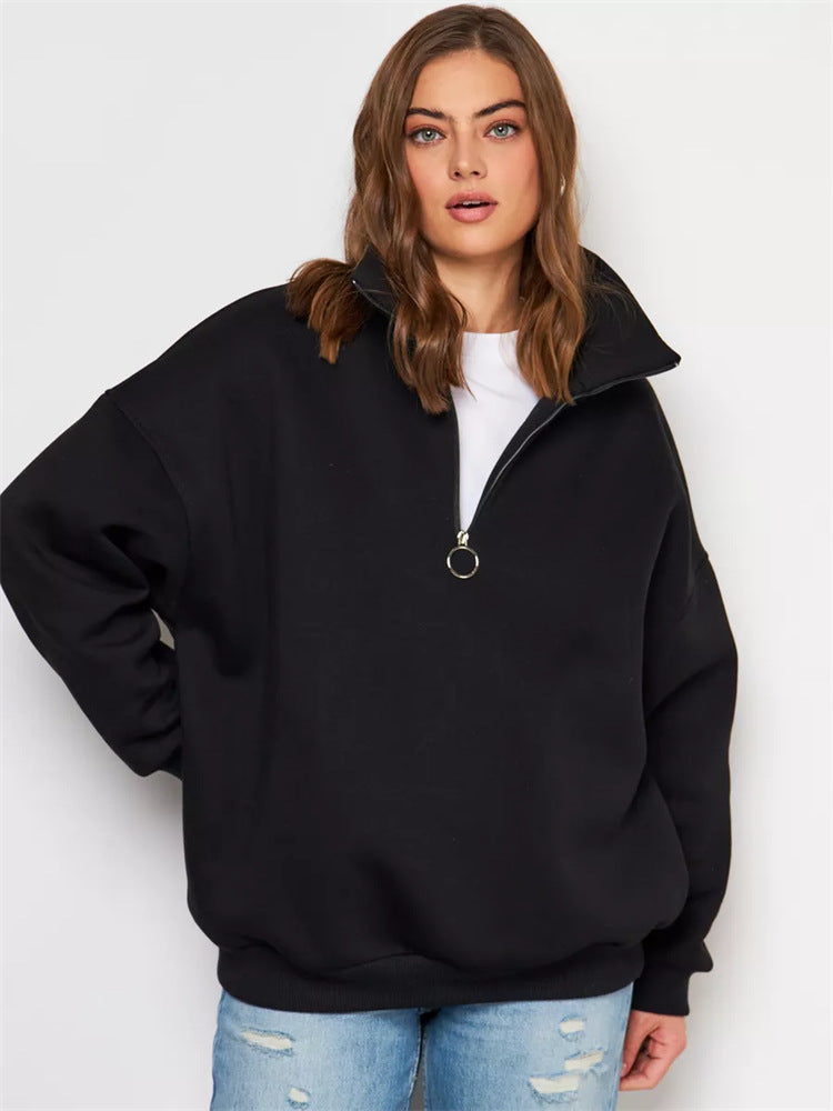 Damernas Oversized Hoodie med Hög Krage och Dragkedja Mirla-Eva Jonsson