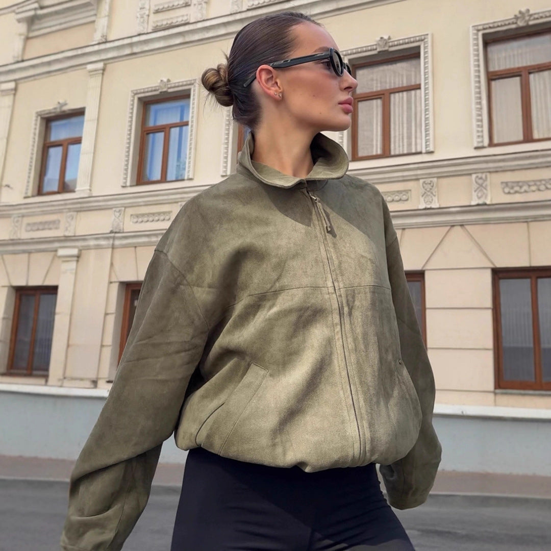 Damernas Oversized Mockajacka med hög krage och praktiska fickor Mirla-Eva Jonsson