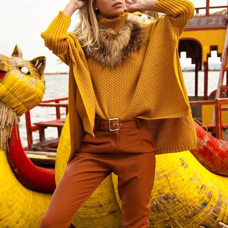 Damernas Oversized Rullkrage Tröja med strukturerad Stickdesign Eva Jonsson-Eva Jonsson
