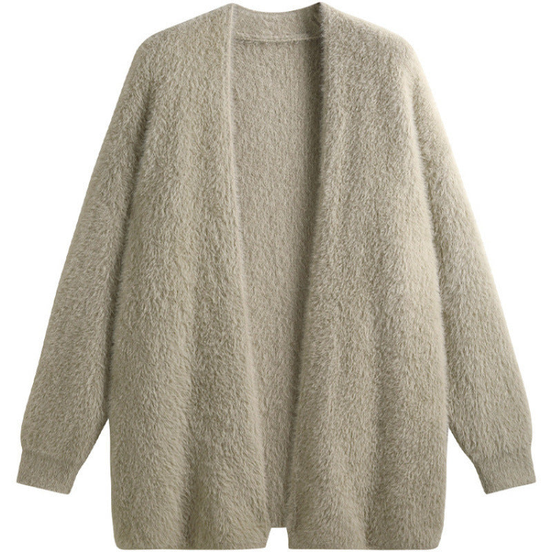 Damernas Oversized Stickad Jacka I Mjuk Fleece med Öppen Design Eva Jonsson-Eva Jonsson