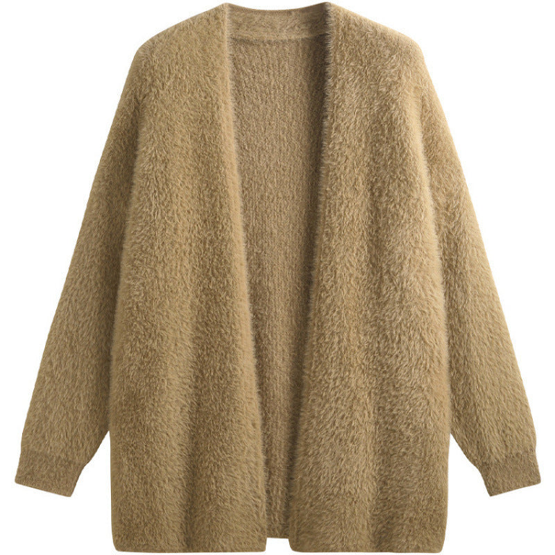 Damernas Oversized Stickad Jacka I Mjuk Fleece med Öppen Design Eva Jonsson-Eva Jonsson