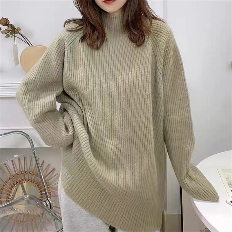 Damernas Oversized Stickad Tröja med Hög Krage och Fin Ribbstruktur Eva Jonsson-Eva Jonsson