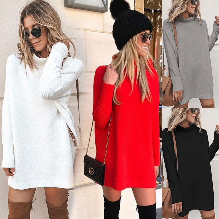 Damernas Oversized Stickklänning med hög krage och voluminösa ärmar Mirla-Eva Jonsson