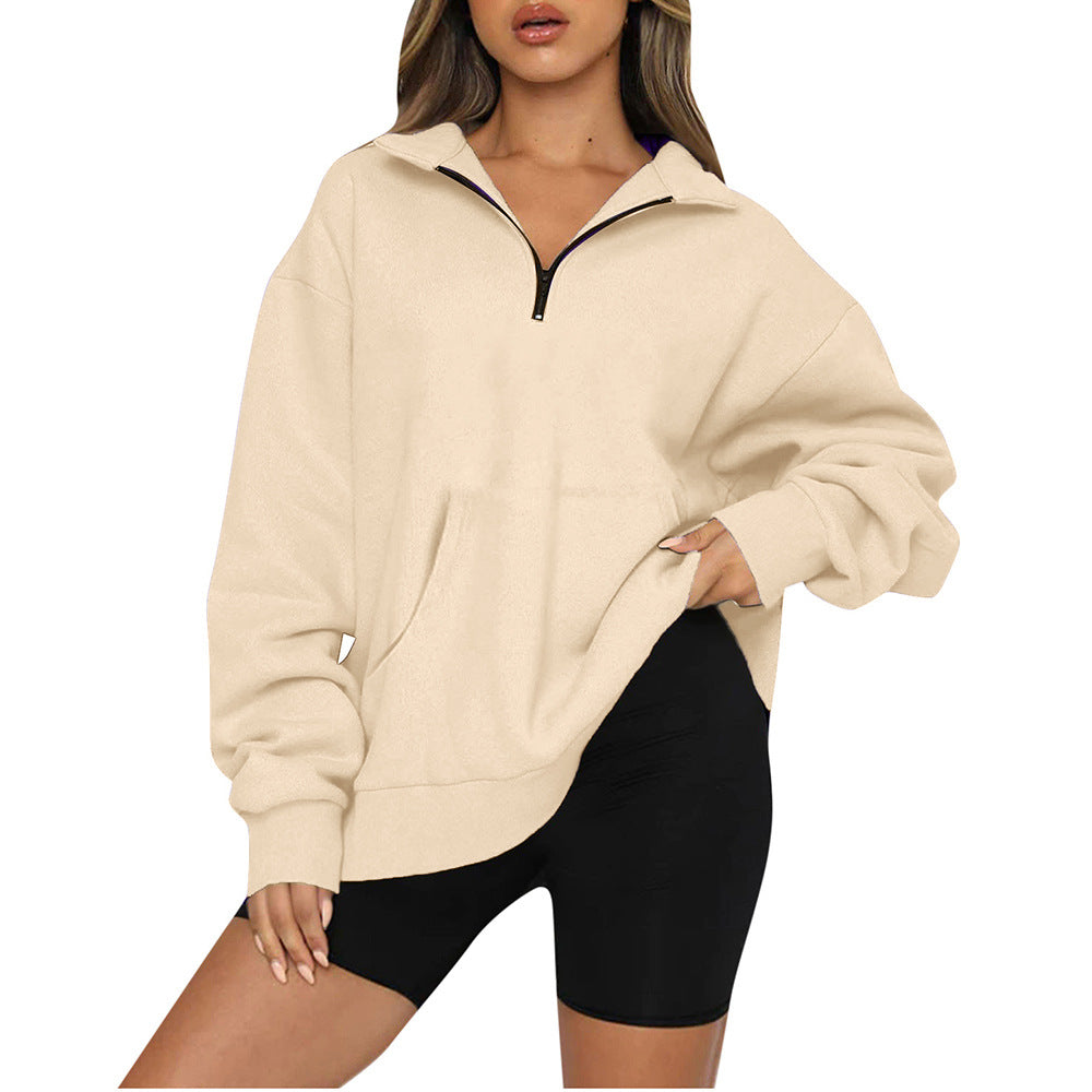 Damernas Oversized Sweatshirt med halv dragkedja och huva Mirla-Eva Jonsson