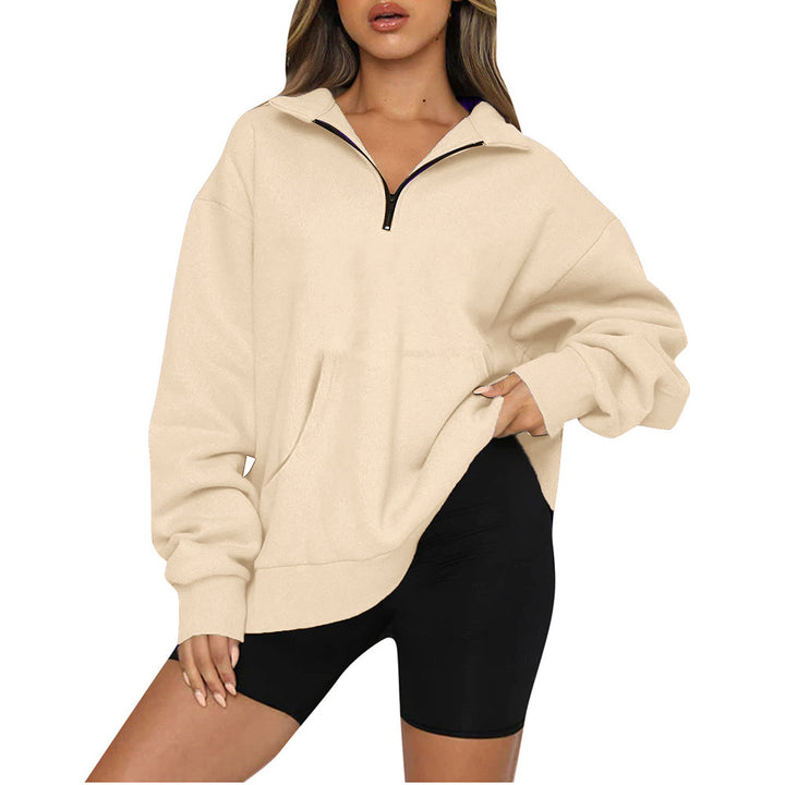 Damernas Oversized Sweatshirt med halv dragkedja och huva Mirla-Eva Jonsson