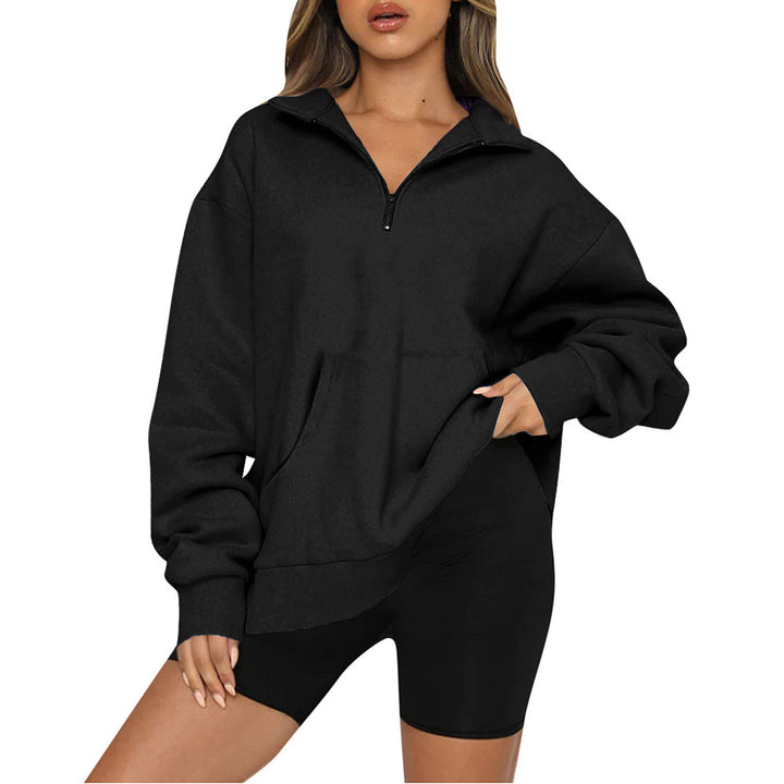 Damernas Oversized Sweatshirt med halv dragkedja och huva Mirla-Eva Jonsson