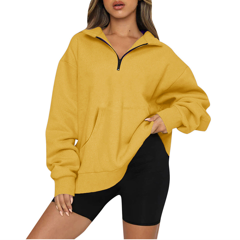 Damernas Oversized Sweatshirt med halv dragkedja och huva Mirla-Eva Jonsson