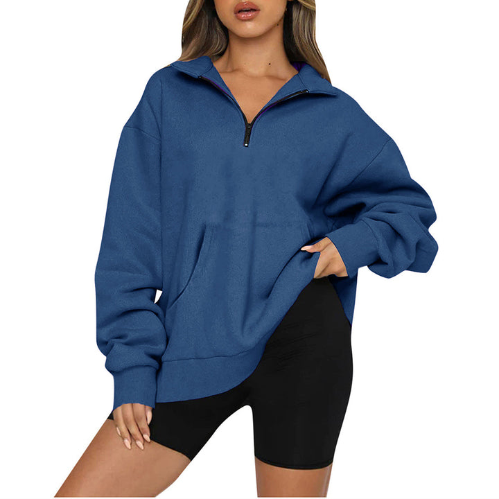 Damernas Oversized Sweatshirt med halv dragkedja och huva Mirla-Eva Jonsson