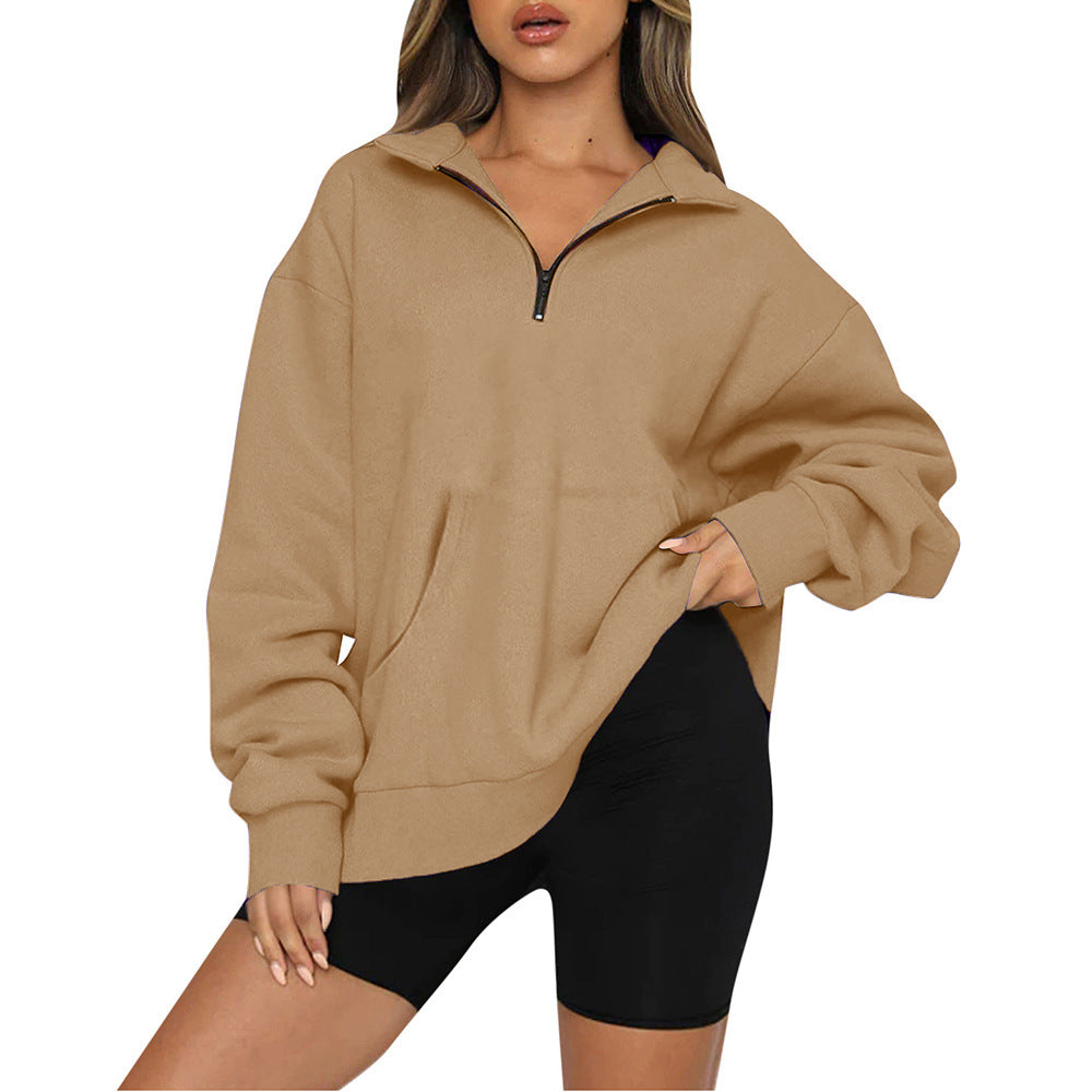 Damernas Oversized Sweatshirt med halv dragkedja och huva Mirla-Eva Jonsson