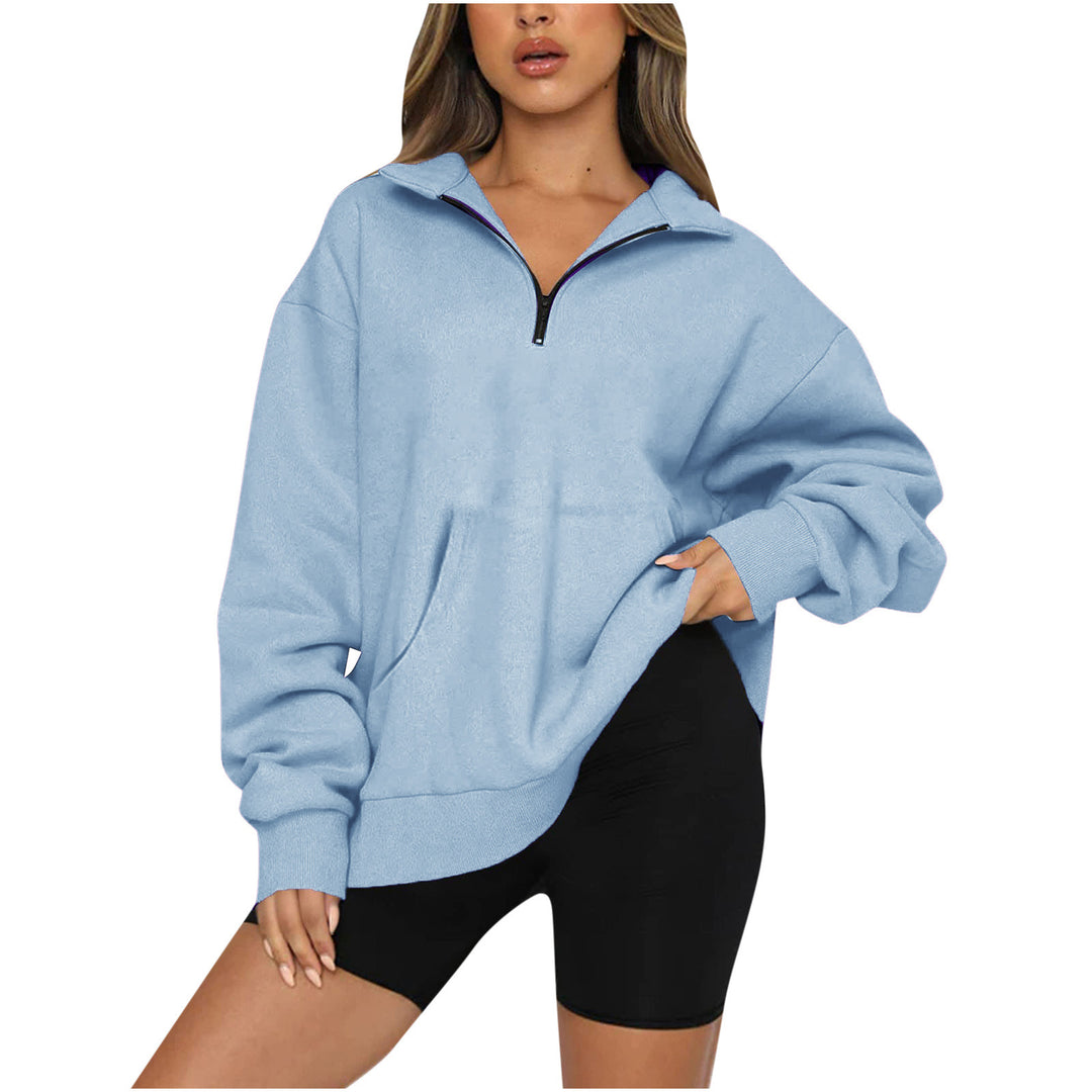 Damernas Oversized Sweatshirt med halv dragkedja och huva Mirla-Eva Jonsson