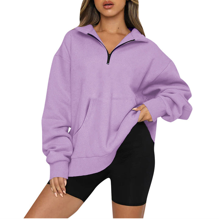 Damernas Oversized Sweatshirt med halv dragkedja och huva Mirla-Eva Jonsson