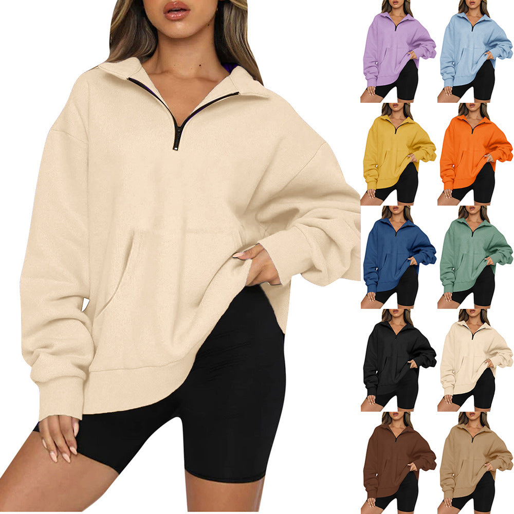 Damernas Oversized Sweatshirt med halv dragkedja och huva Mirla-Eva Jonsson