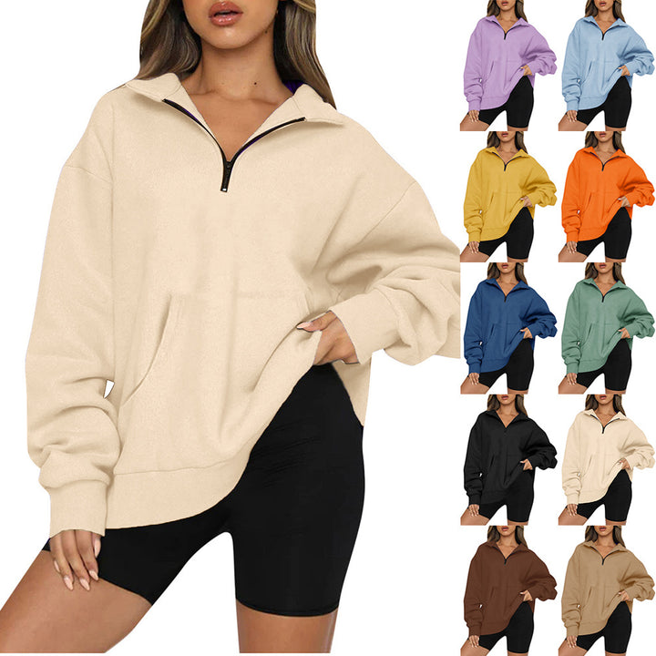 Damernas Oversized Sweatshirt med halv dragkedja och huva Mirla-Eva Jonsson