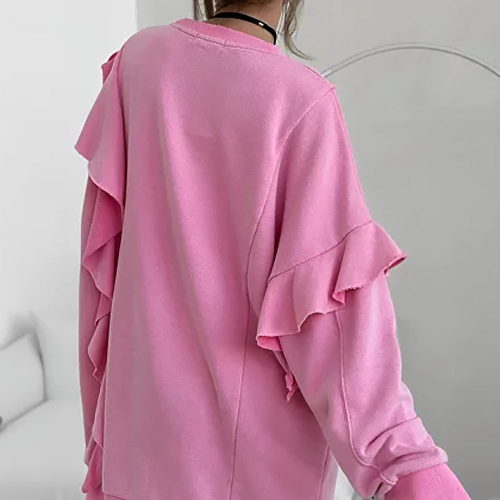 Damernas Oversized Sweatshirt med volanger och iögonfallande tryck Mirla-Eva Jonsson