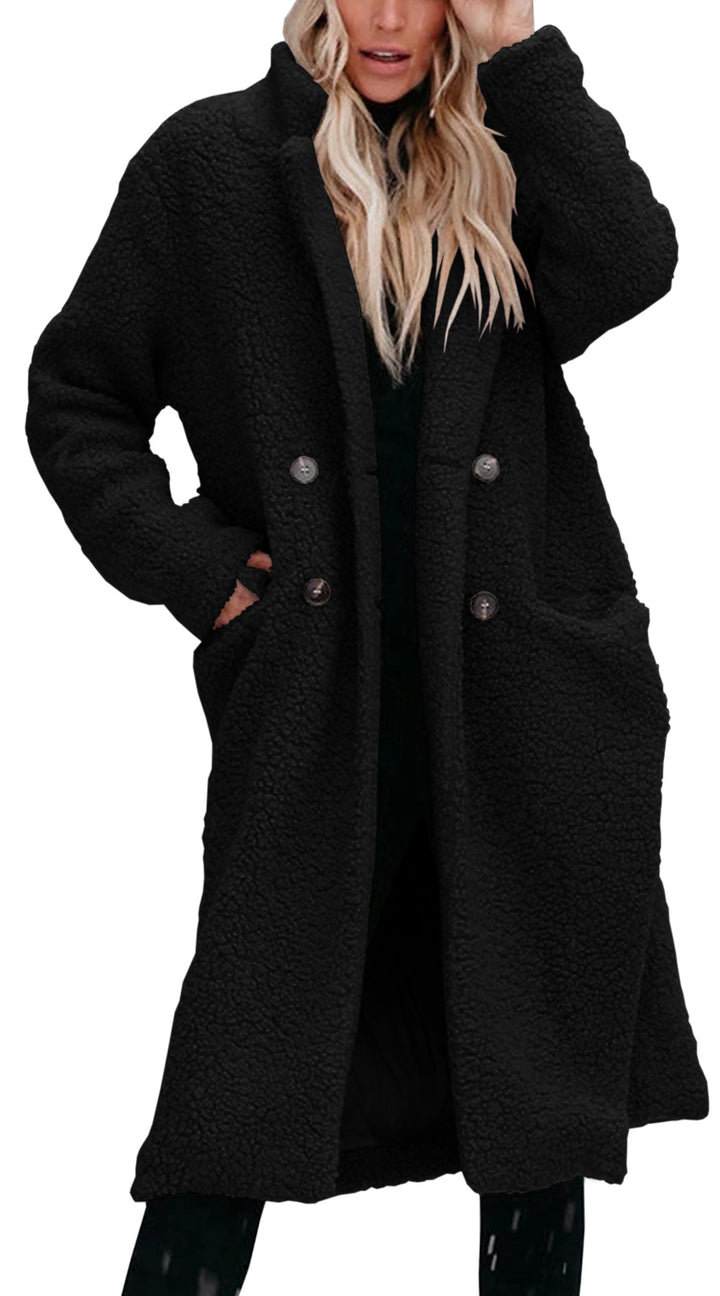 Damernas Oversized Teddy-kappa med knäppning och praktiska fickor Eva Jonsson-Eva Jonsson