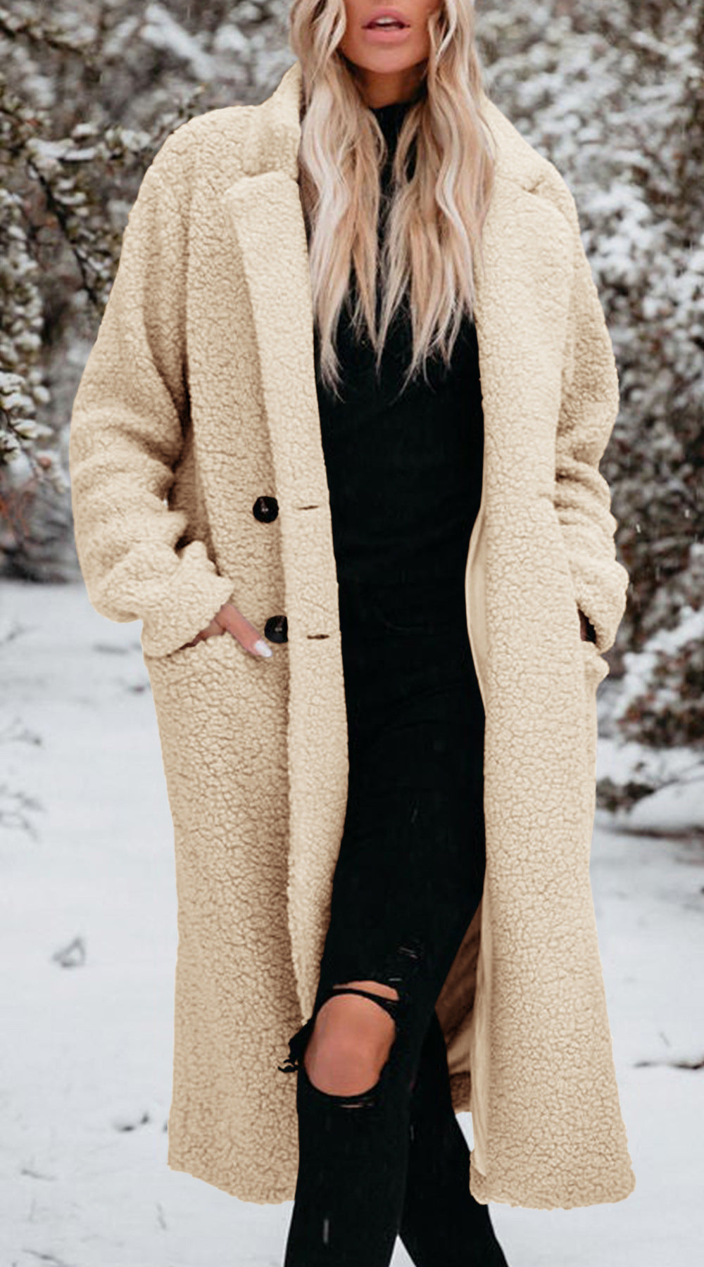 Damernas Oversized Teddy-kappa med knäppning och praktiska fickor Eva Jonsson-Eva Jonsson