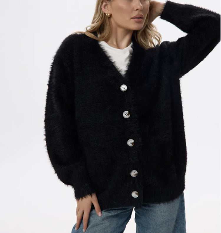 Damernas Plufsig Cardigan med Pärlknappar och Lätt Passform Mirla-Eva Jonsson