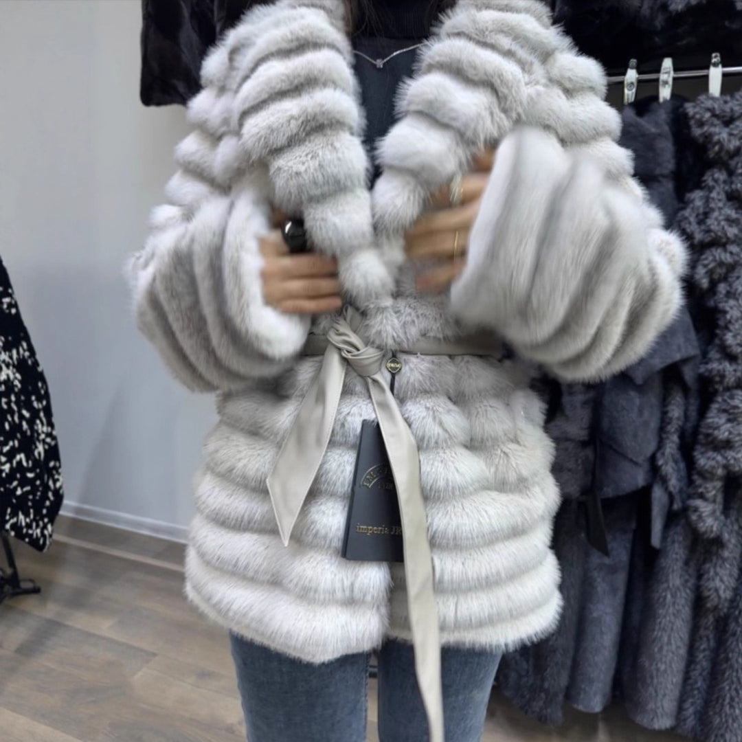 Damernas Plysjig Boucle-Cardigan med Bindbälte och Lös Passform Mirla-Eva Jonsson