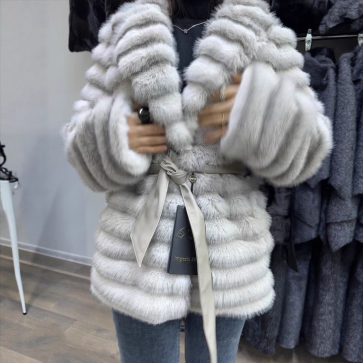 Damernas Plysjig Boucle-Cardigan med Bindbälte och Lös Passform Mirla-Eva Jonsson