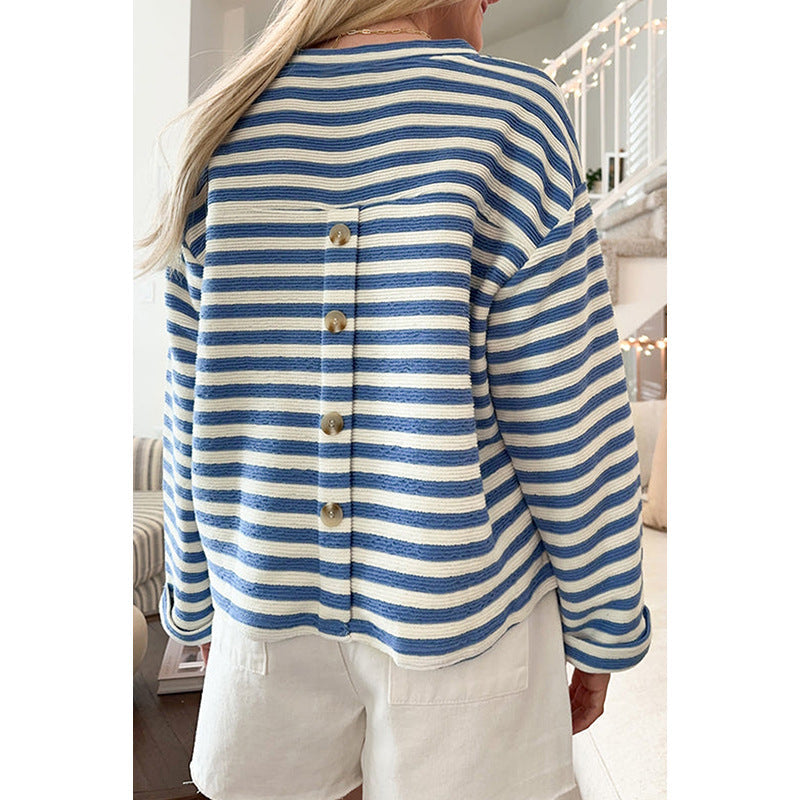 Damernas Randig Sweatshirt med V-hals och bröstficka Mirla-Eva Jonsson