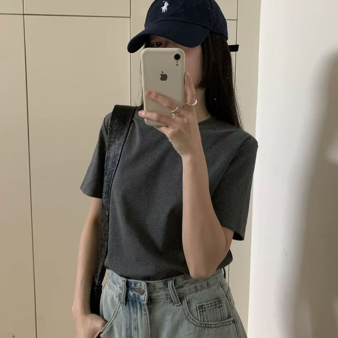 Damernas Rundhals Korta Ärmar T-Shirt Enfärgad Slim Fit-Eva Jonsson