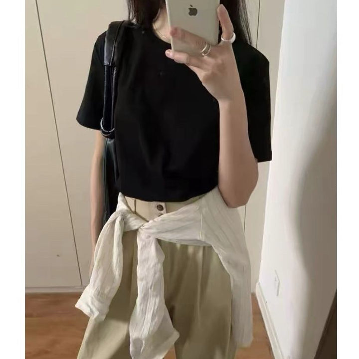 Damernas Rundhals Korta Ärmar T-Shirt Enfärgad Slim Fit-Eva Jonsson