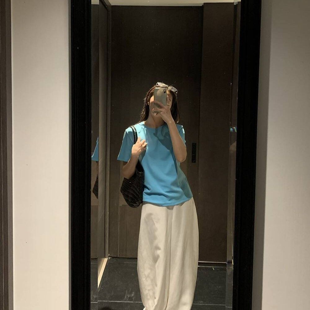 Damernas Rundhals Korta Ärmar T-Shirt Enfärgad Slim Fit-Eva Jonsson