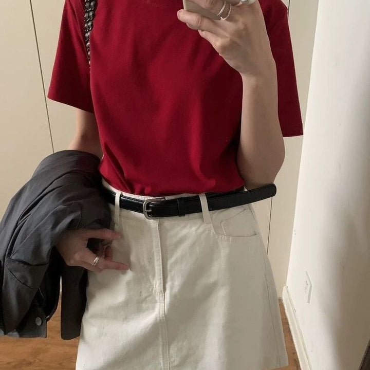 Damernas Rundhals Korta Ärmar T-Shirt Enfärgad Slim Fit-Eva Jonsson
