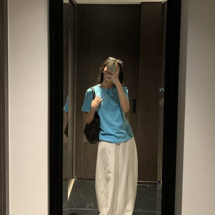 Damernas Rundhals Korta Ärmar T-Shirt Enfärgad Slim Fit-Eva Jonsson