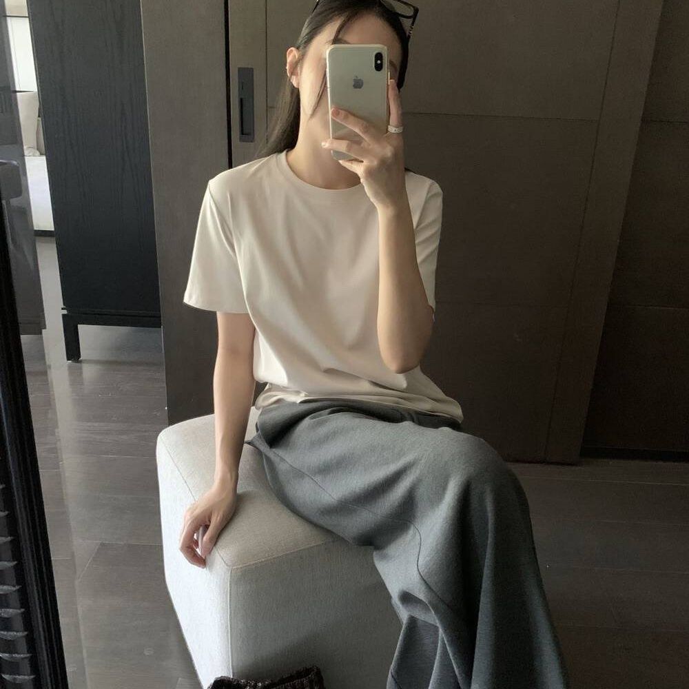 Damernas Rundhals Korta Ärmar T-Shirt Enfärgad Slim Fit-Eva Jonsson